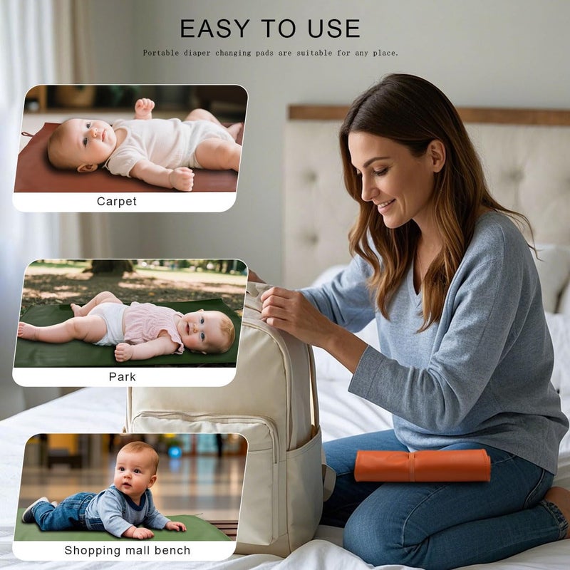 BEWDIO Beige Diaper Changing Mat for Baby, Portable Baby Changing Pad for Travel or Home, Wipeable Mat Fits Perfectly in Diaper Bag (67-01) - Image 4